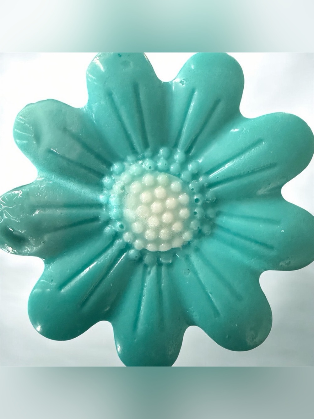 Goat milk Teal Flower Cabochon with Pearl Center vanilla and sandalwood soap bar